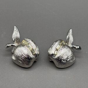 Vintage Apple Earrings Judy Lee Silver Tone Clip On Baguette Rhinestones 1960s